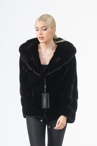 Blackglama Mink Fur Short Jacket With Hood - Women's Short Jacket A/K 20M663