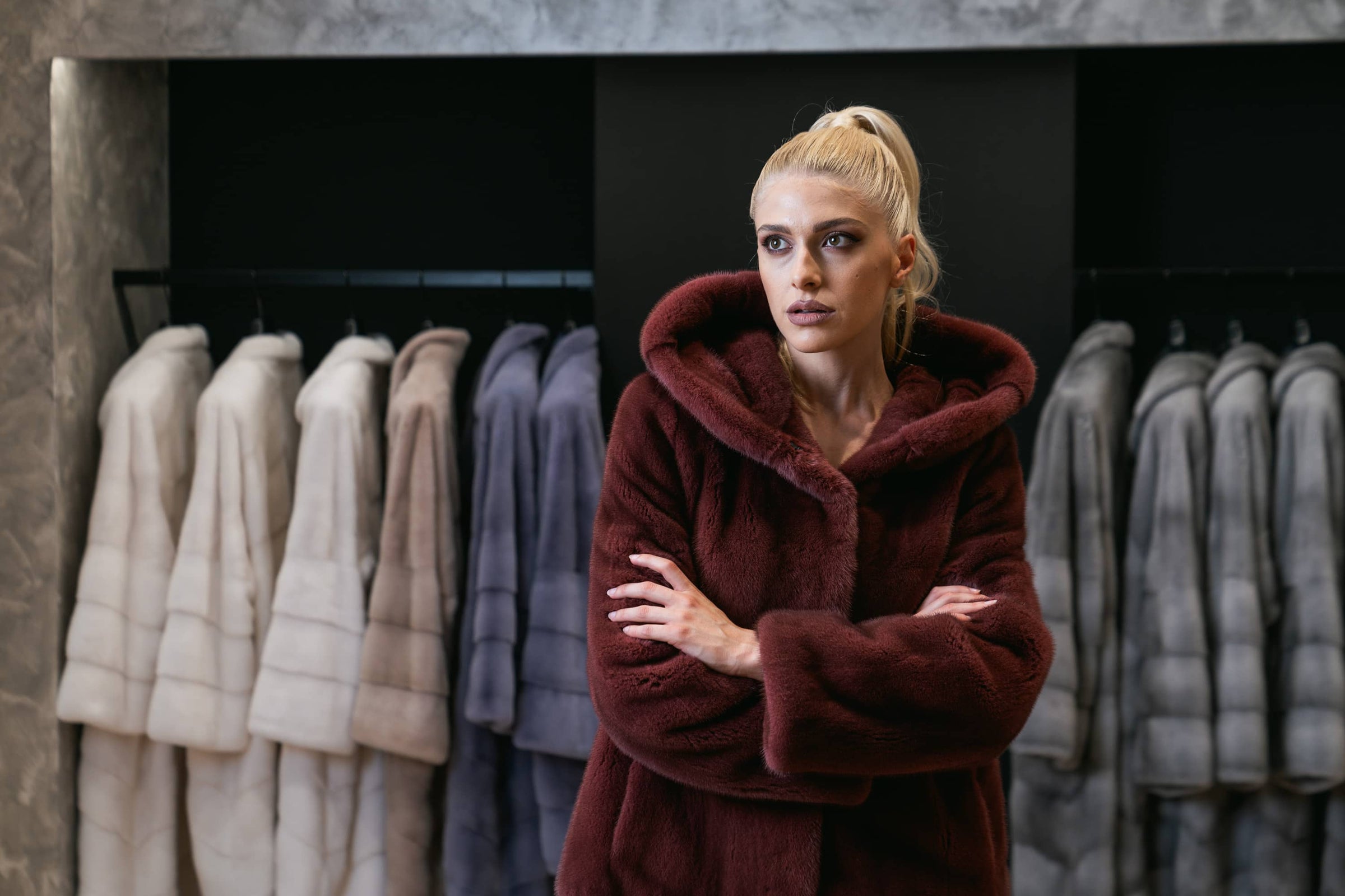 red mink jacket