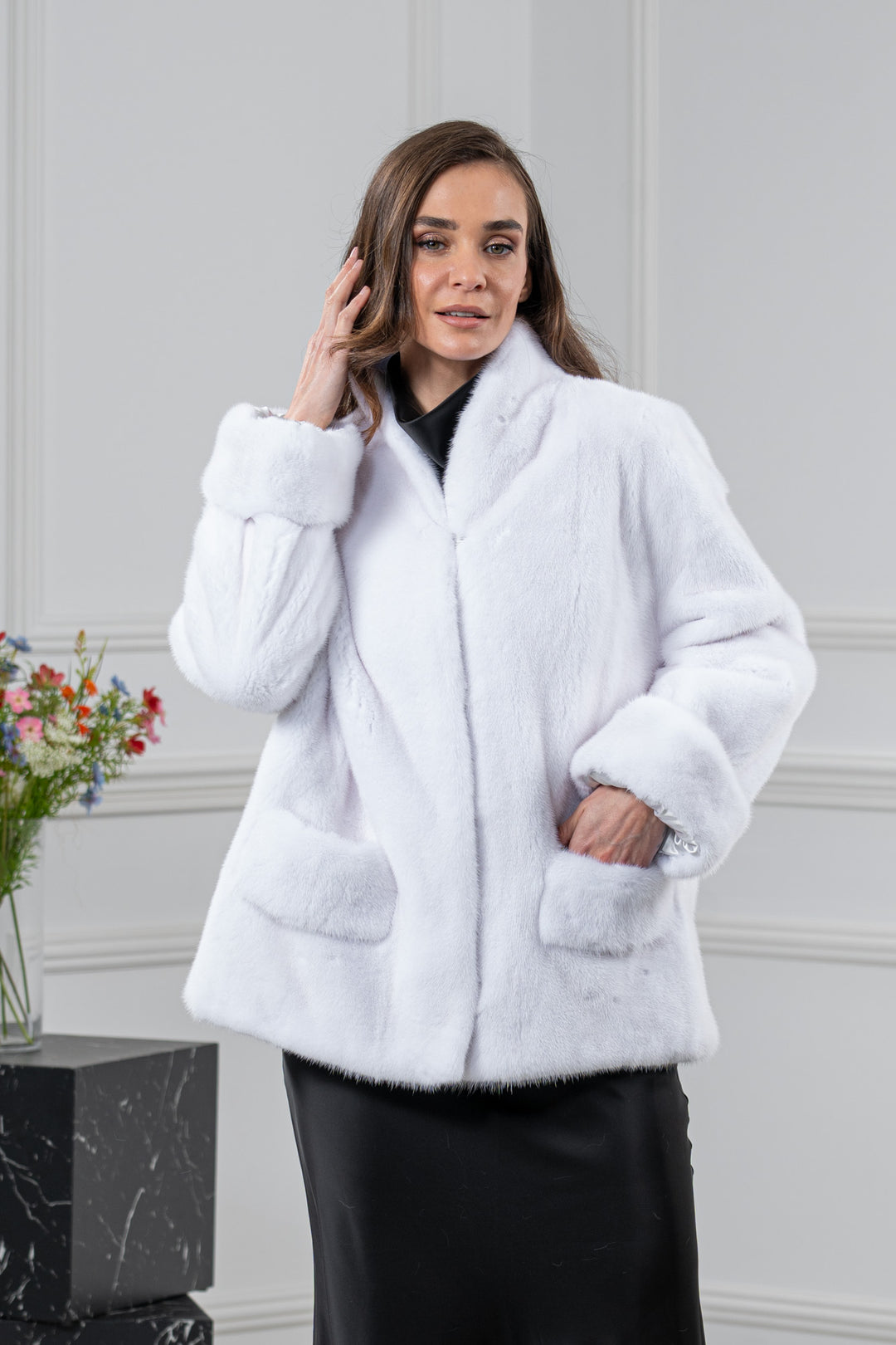 White Mink Fur Short Jacket - Women&