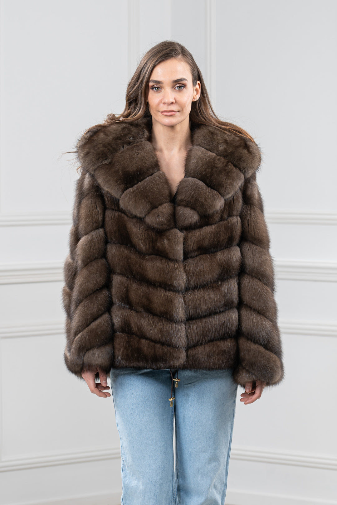 Platinum Russian Sable Fur Short Jacket With Hood - Women&