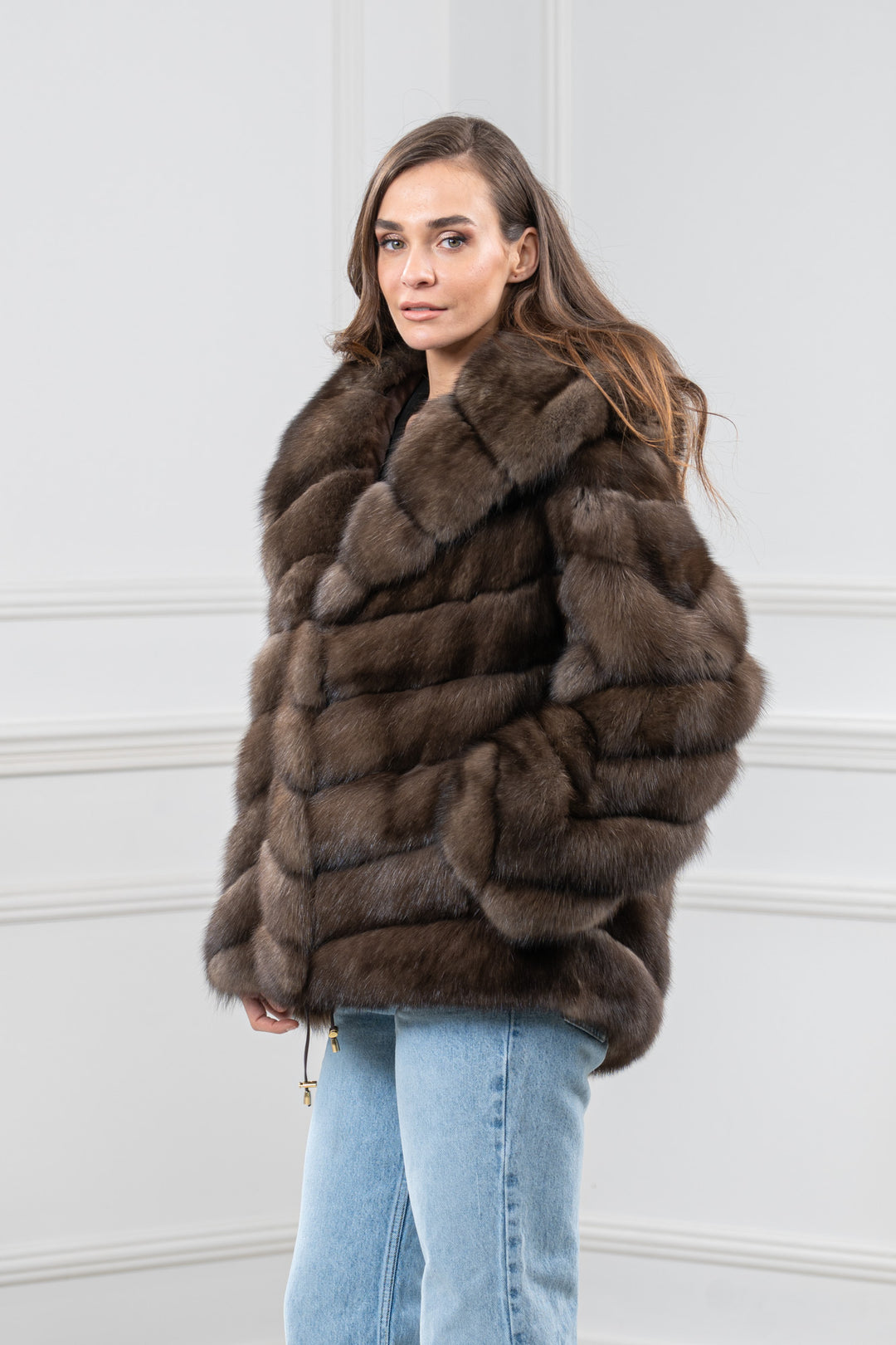 Platinum Russian Sable Fur Short Jacket With Hood - Women&