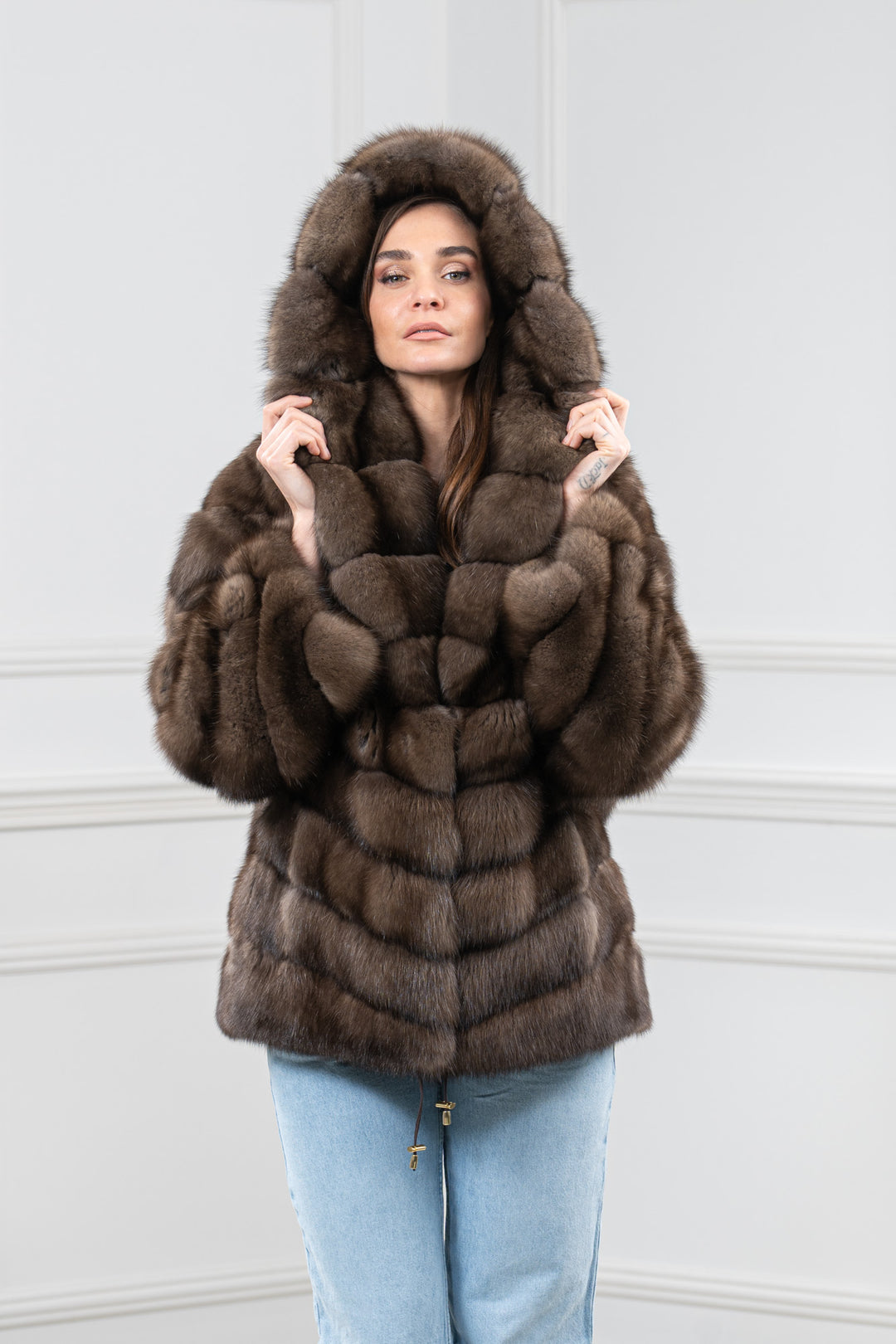 Platinum Russian Sable Fur Short Jacket With Hood - Women&