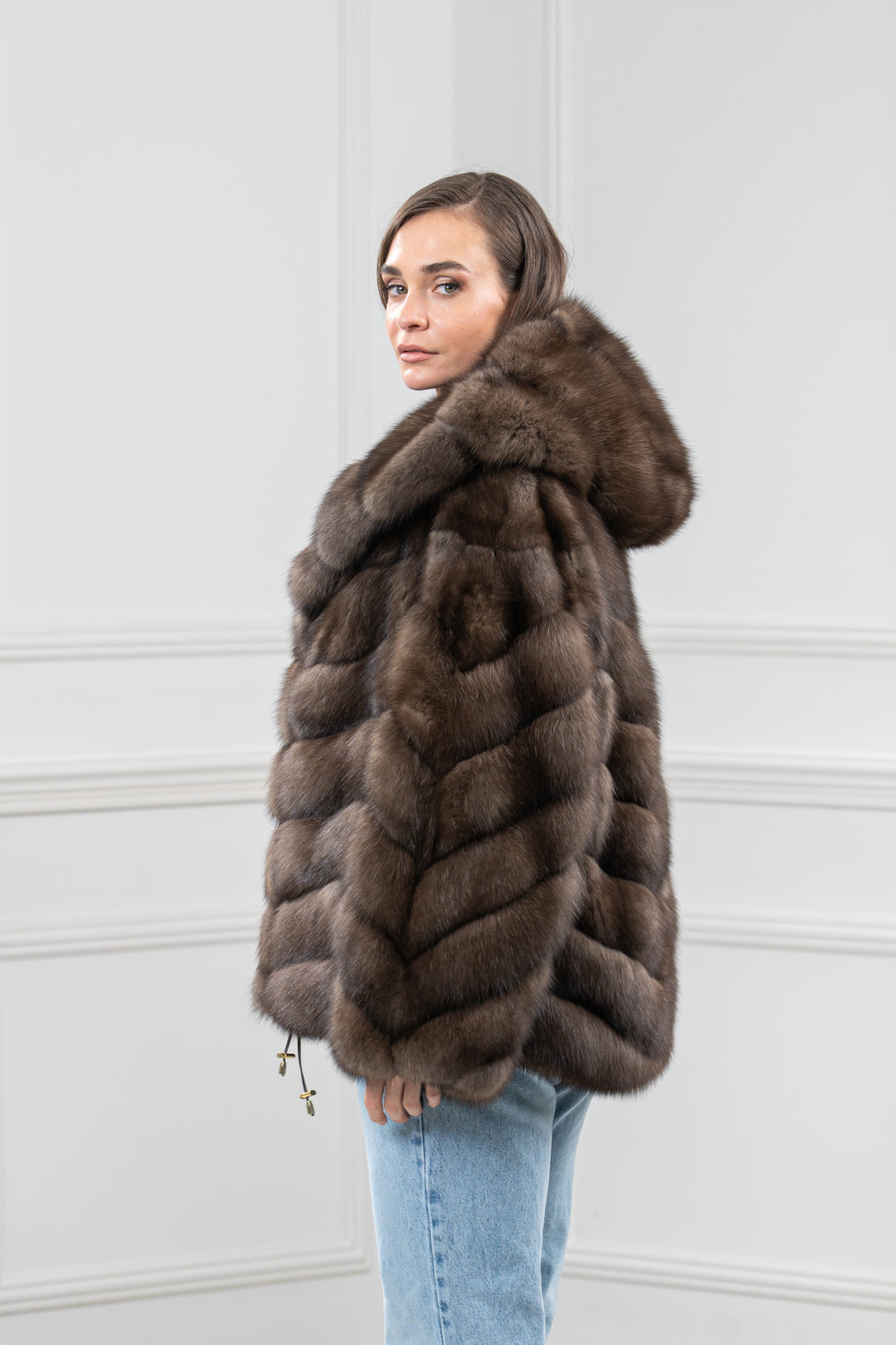 Platinum Russian Sable Fur Short Jacket With Hood - Women&
