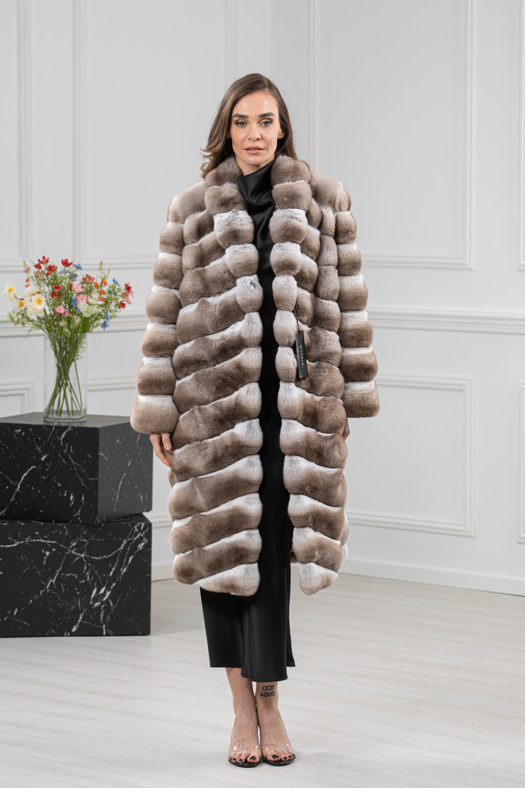 Dark Beige Chinchilla Fur Jacket - Women&