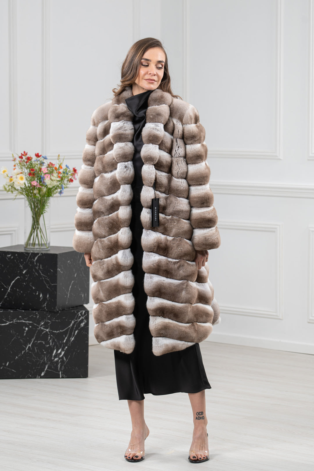 Dark Beige Chinchilla Fur Jacket - Women&