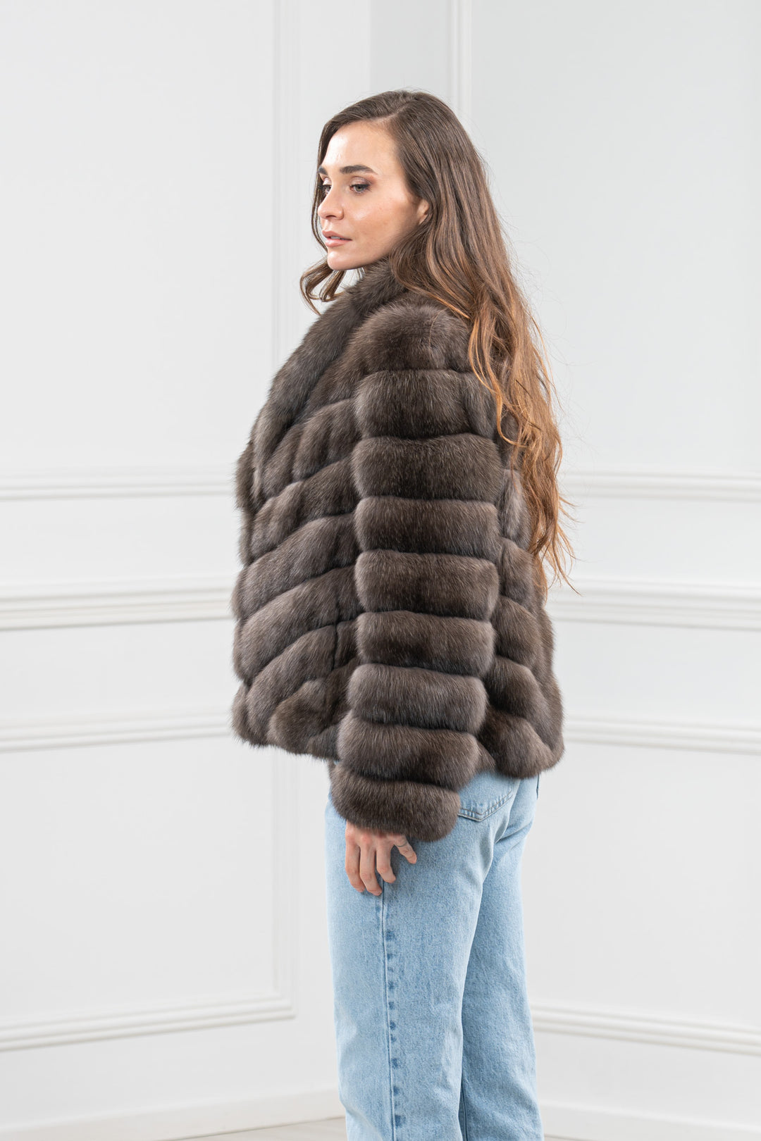 Carbonio Silvery Russian Sable Fur Short Jacket - Women&