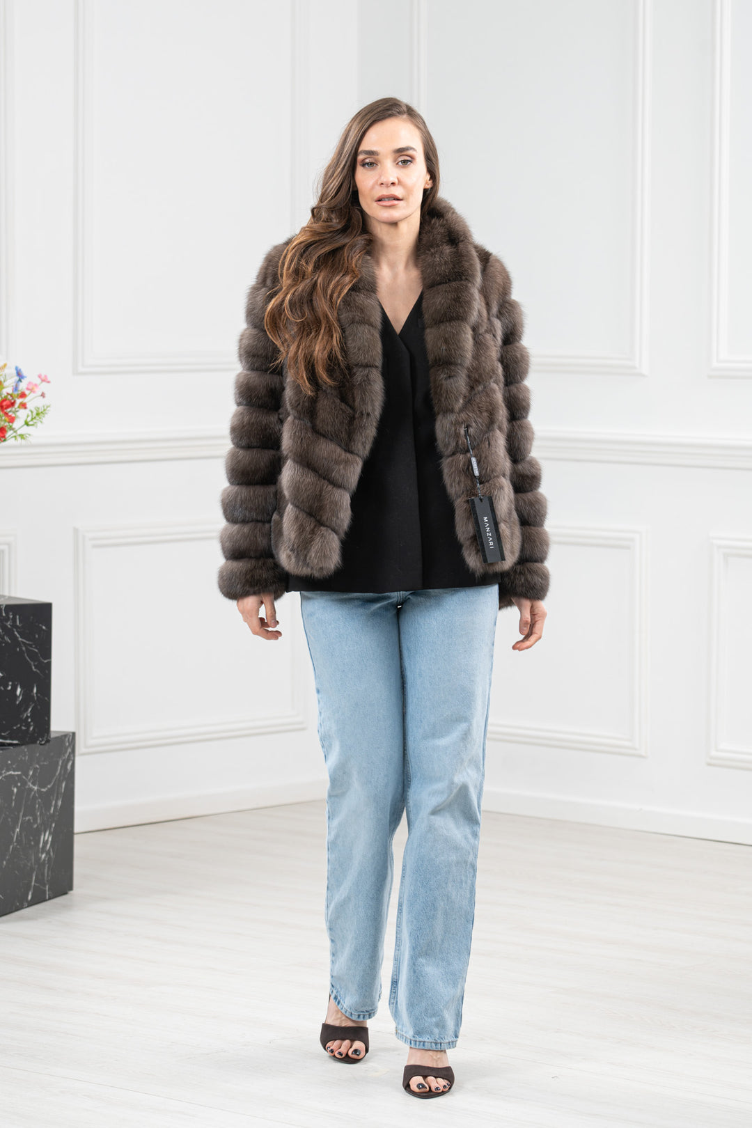 Carbonio Silvery Russian Sable Fur Short Jacket - Women&