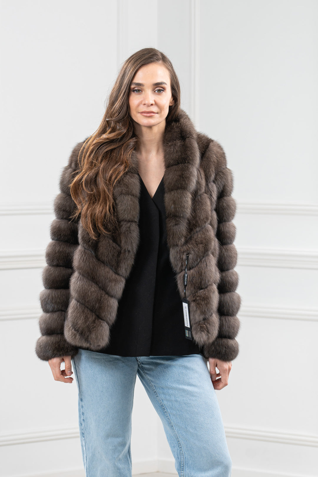 Carbonio Silvery Russian Sable Fur Short Jacket - Women&