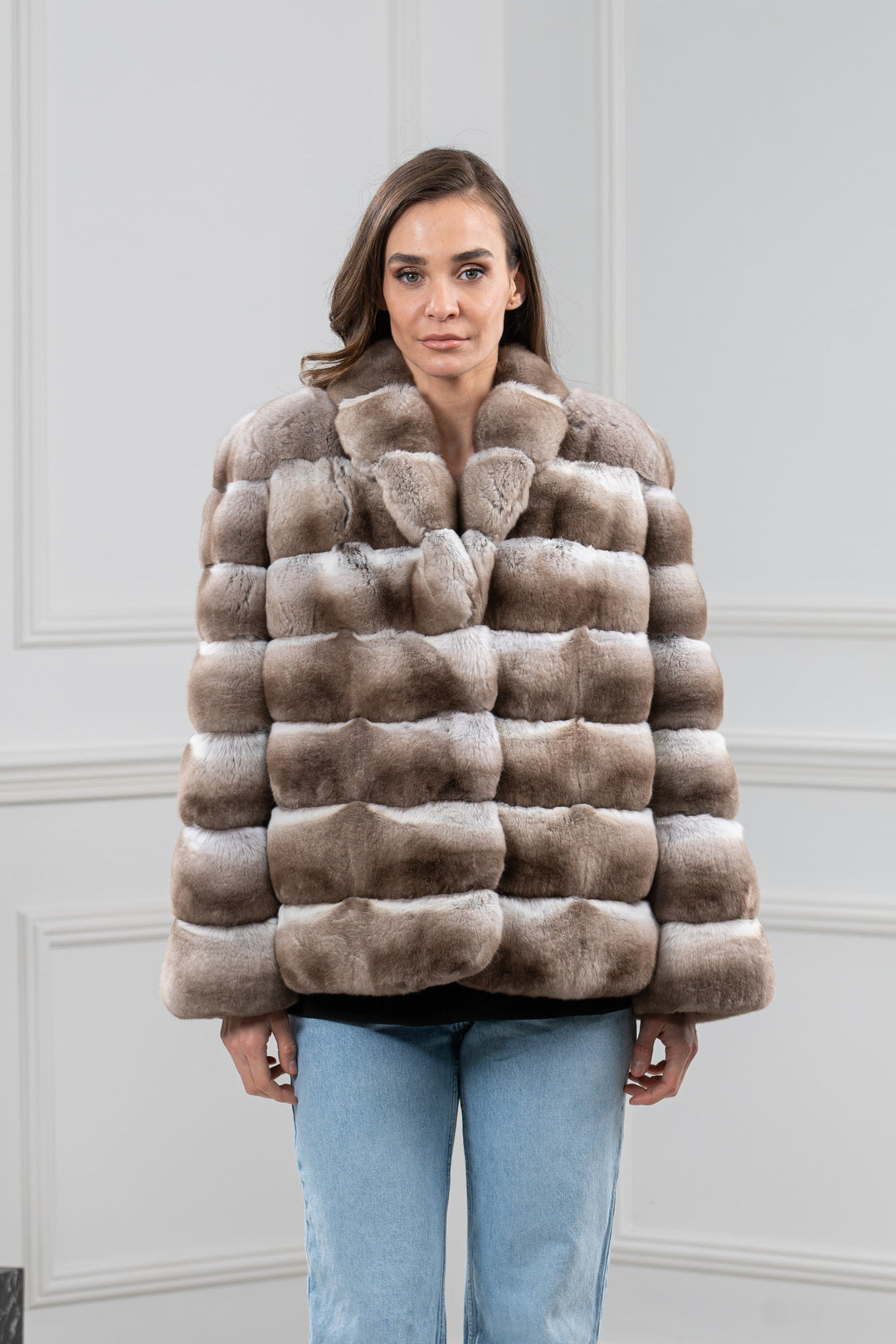 Dark Beige Chinchilla Fur Short Jacket - Women&