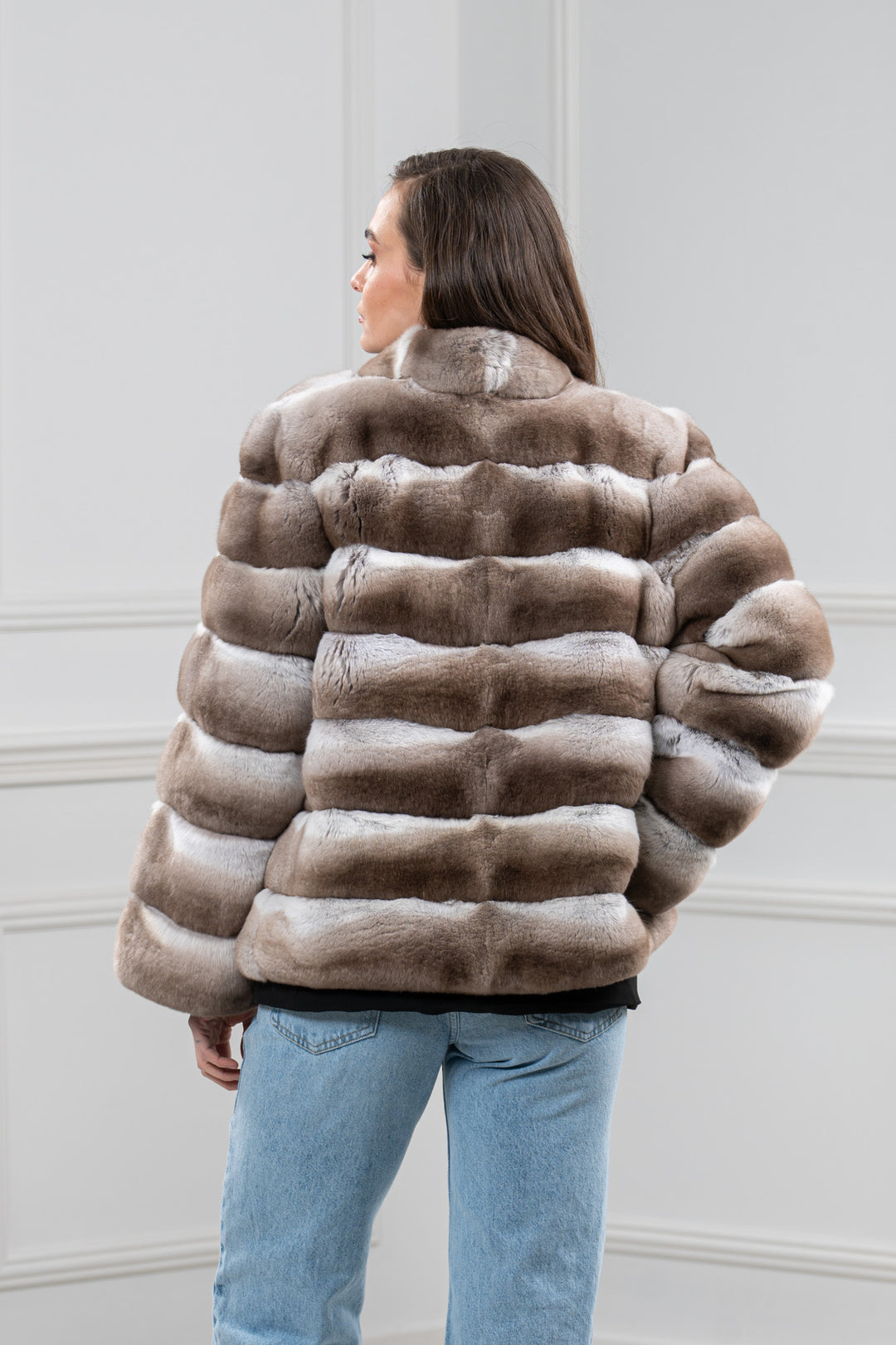 Dark Beige Chinchilla Fur Short Jacket - Women&