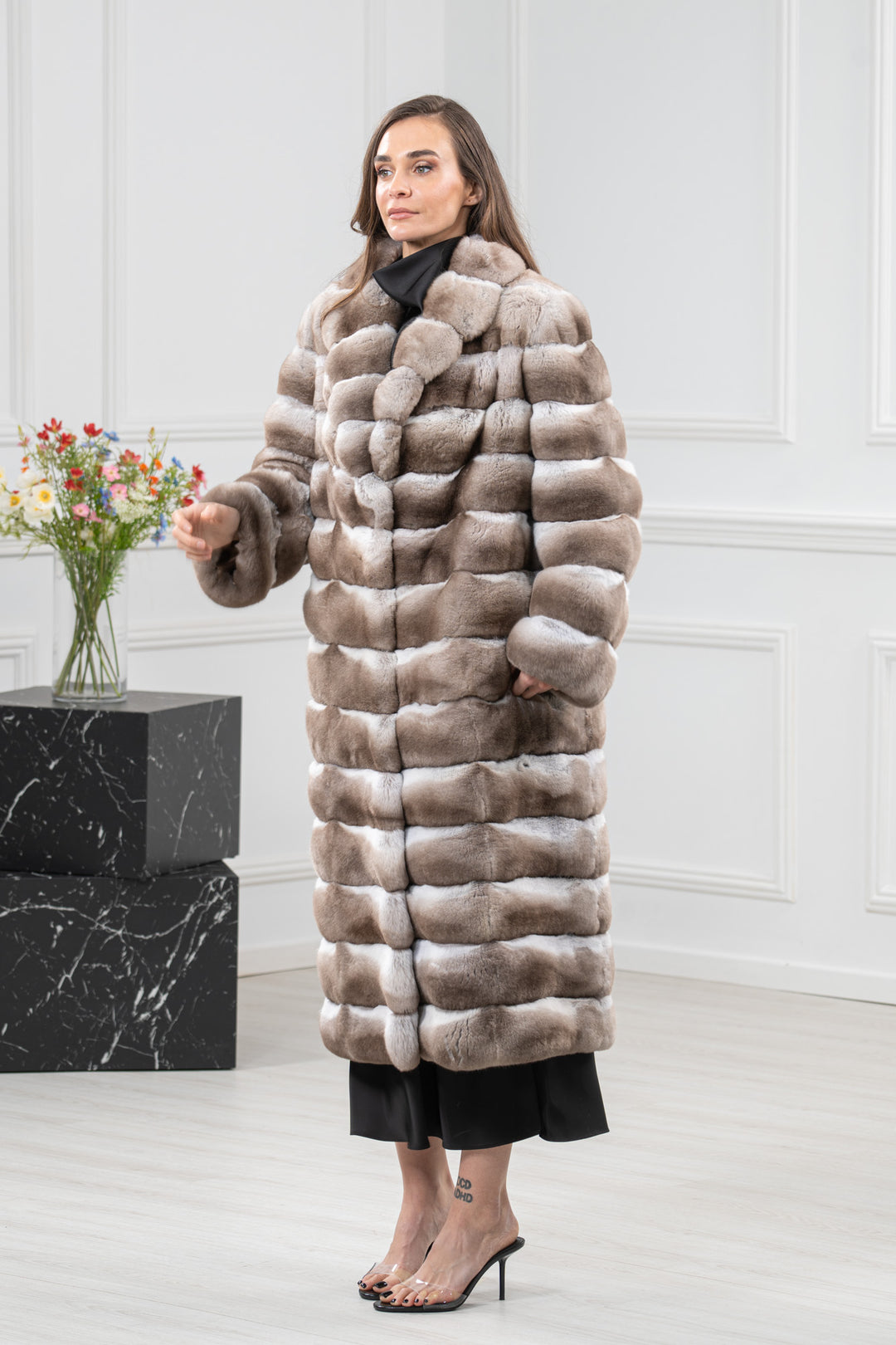 Dark Beige Chinchilla Fur Coat - Women&