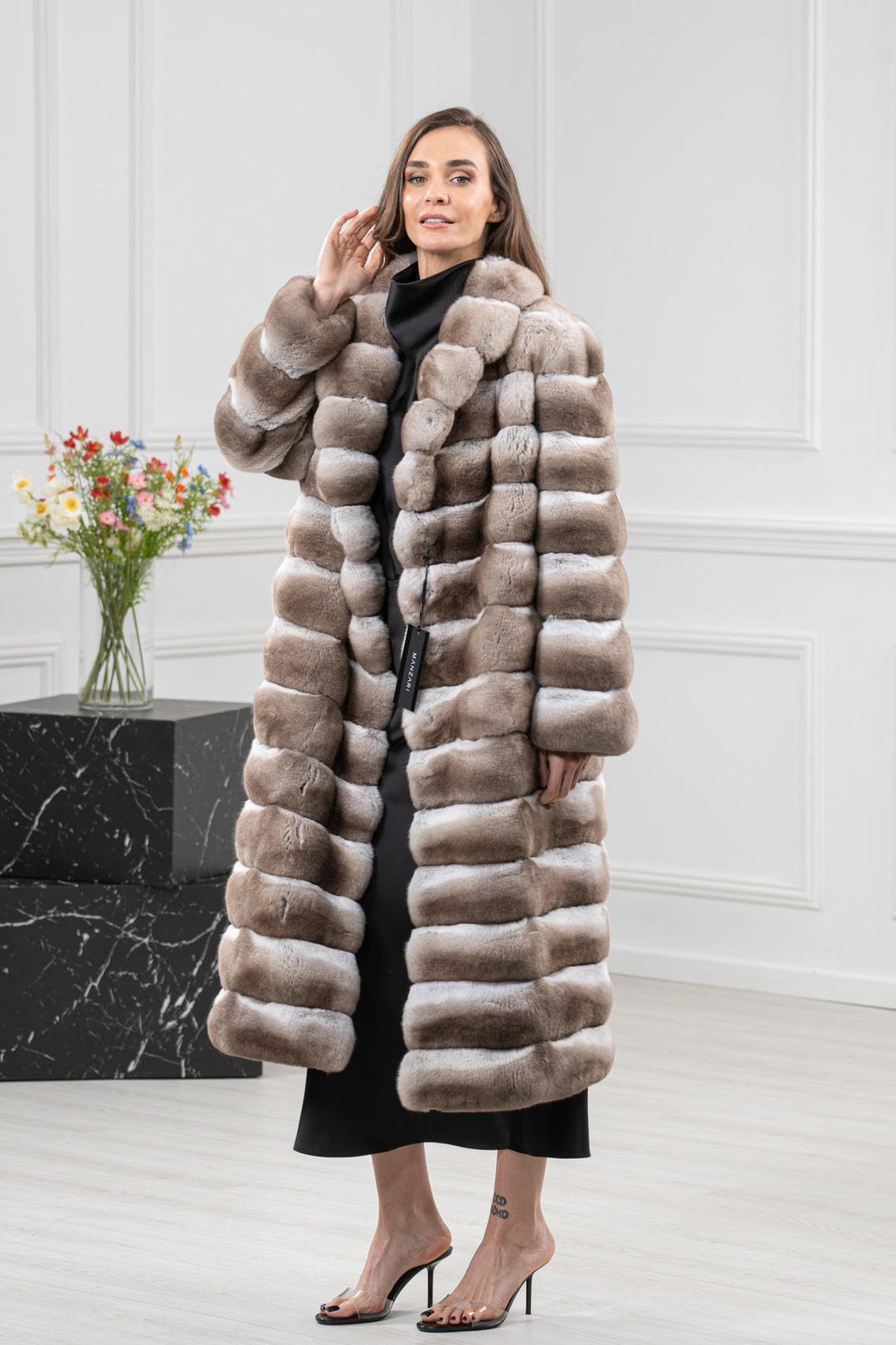 Dark Beige Chinchilla Fur Coat - Women&