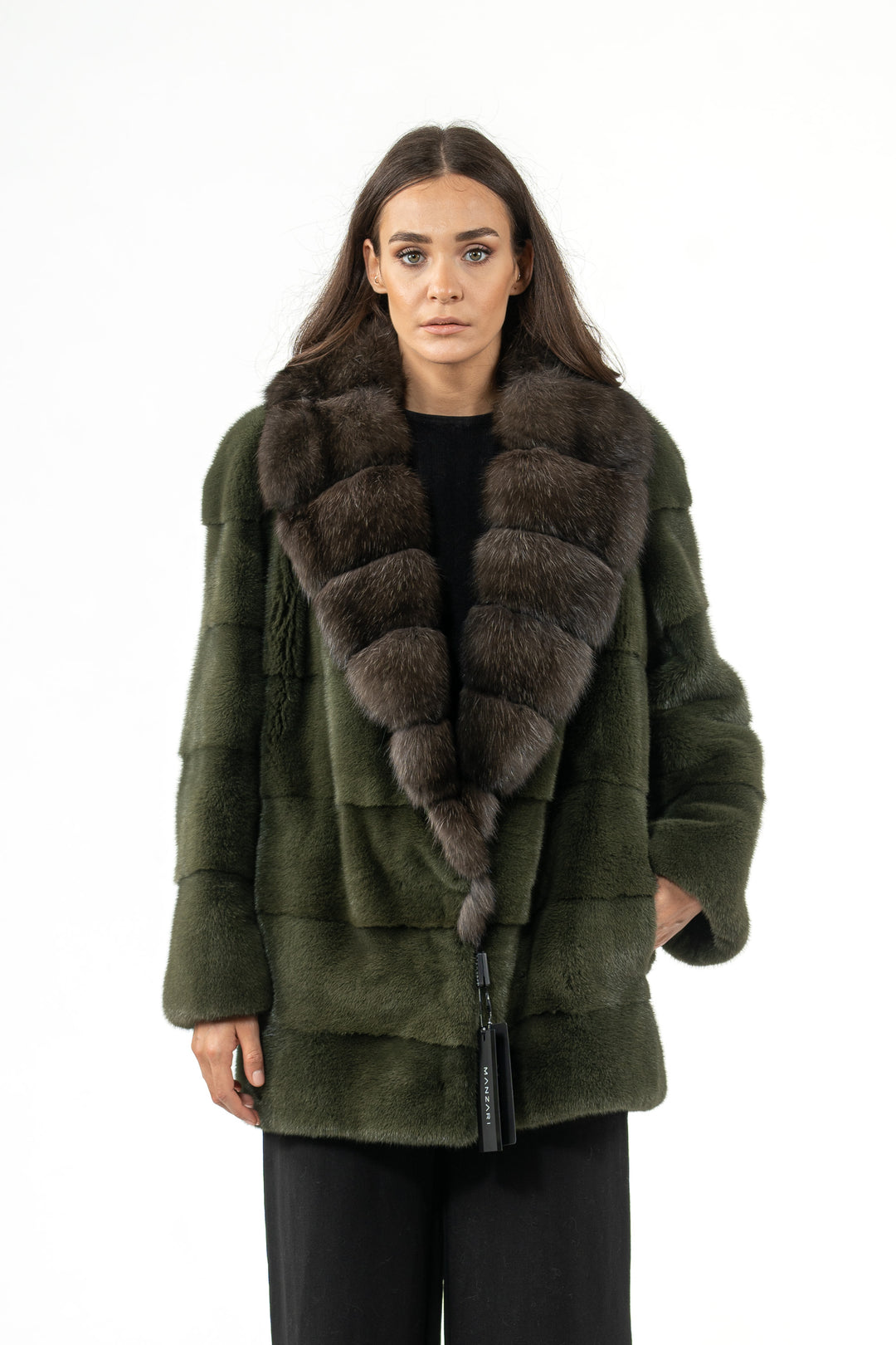 Manzari Dark Olive Mink fur coat for timeless elegance