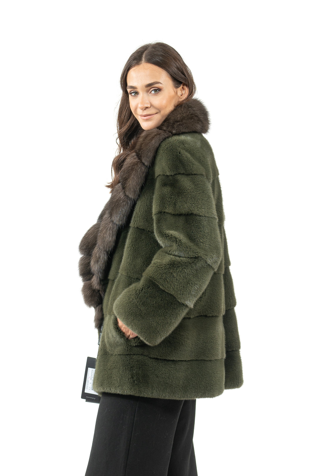 Manzari Dark Olive Mink fur coat with a modern touch