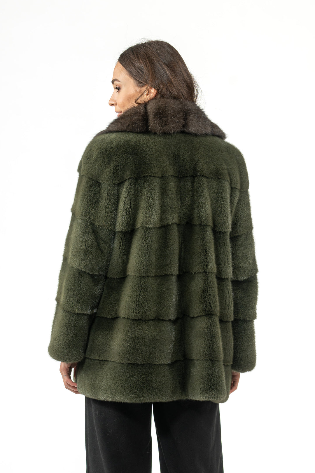 Exclusive Dark Olive Mink fur coat by manzari