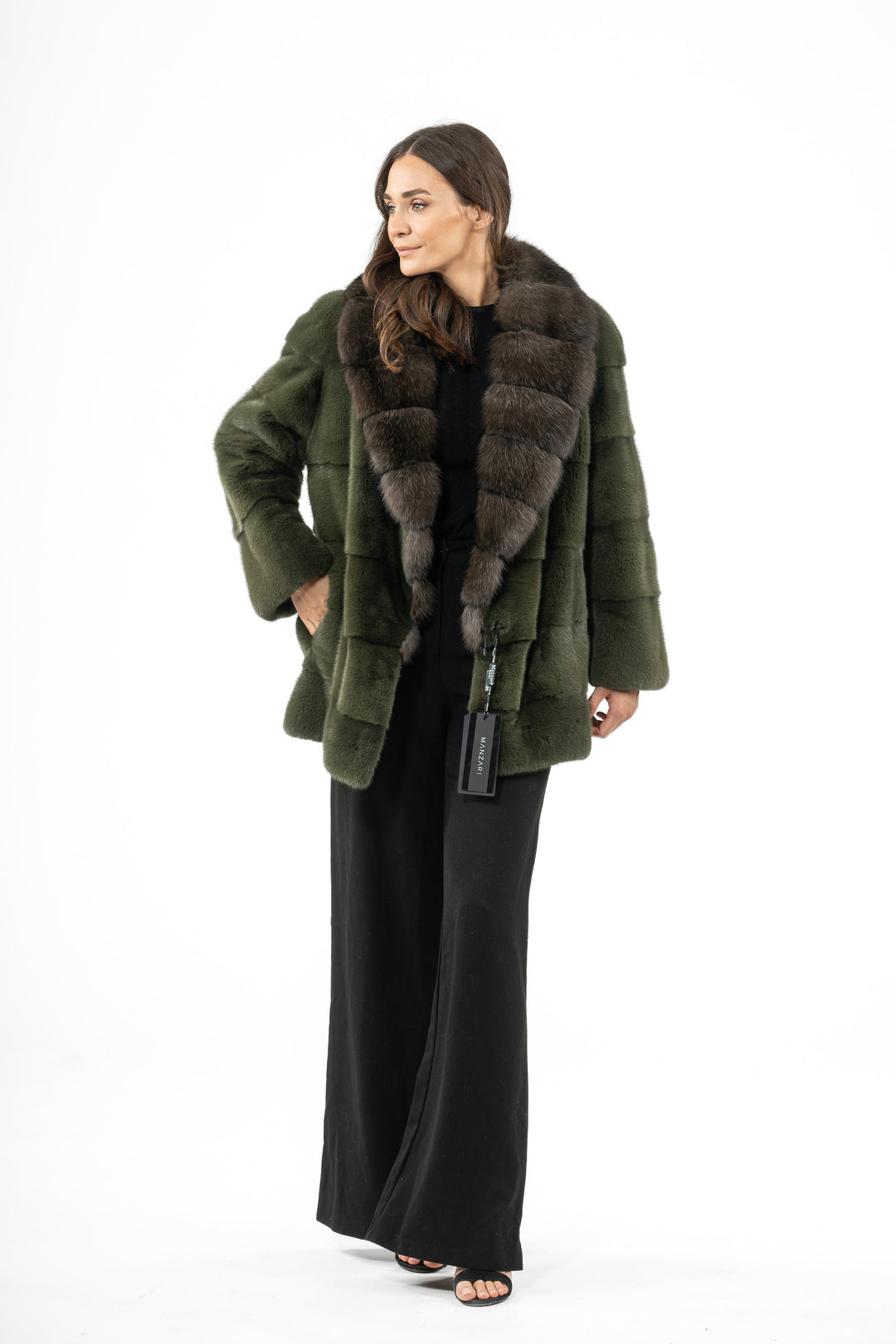 Elegant Dark Olive Mink fur coat for a refined look