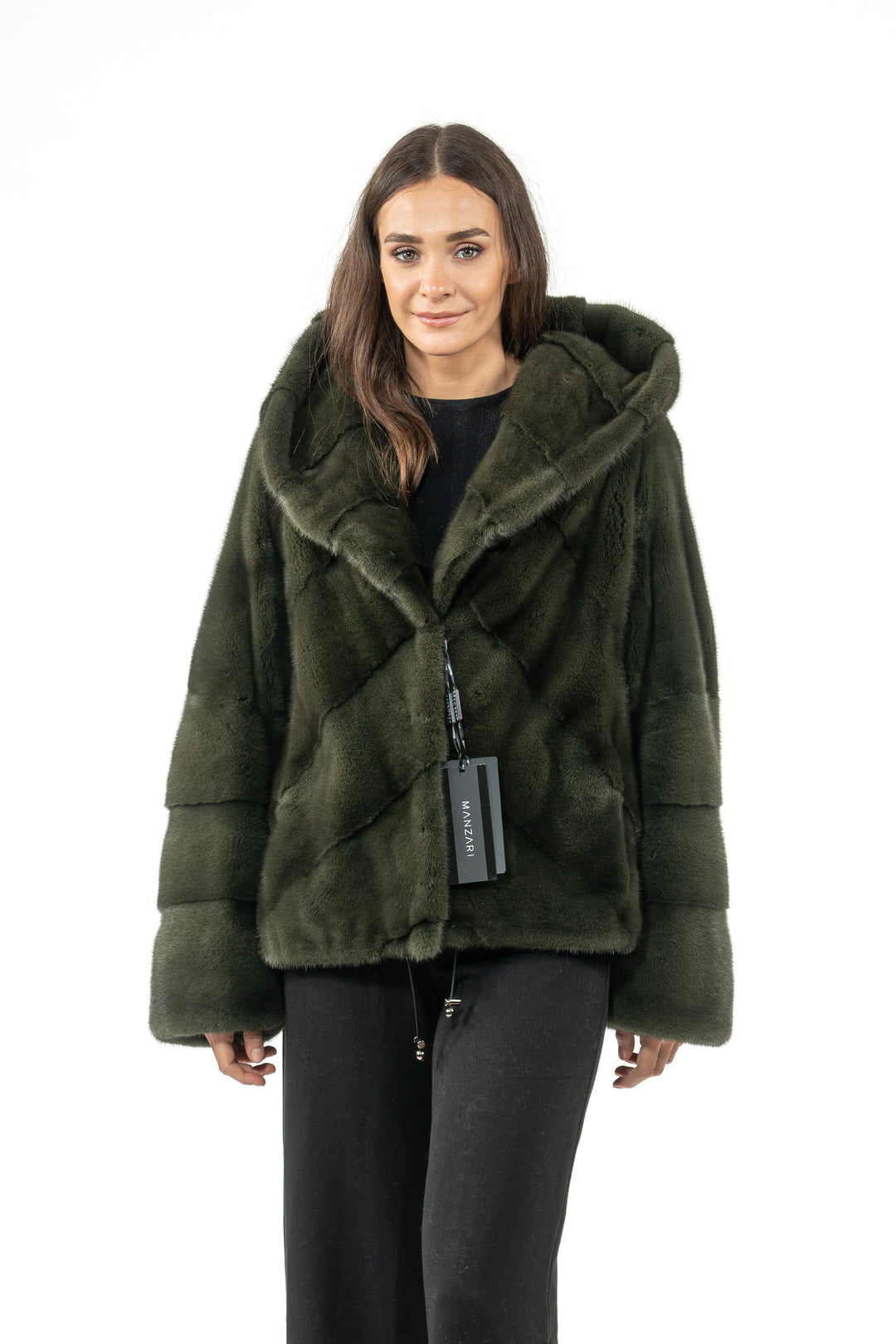 Exclusive Dark Olive Mink fur coat by manzari