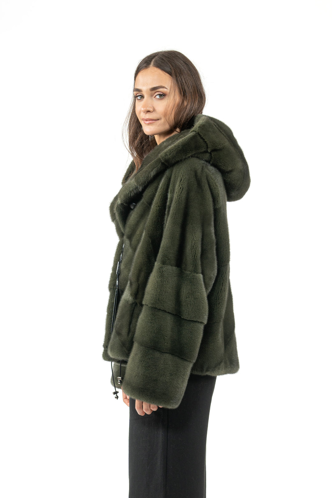 Chic Dark Olive Mink fur coat by manzari for a bold statement