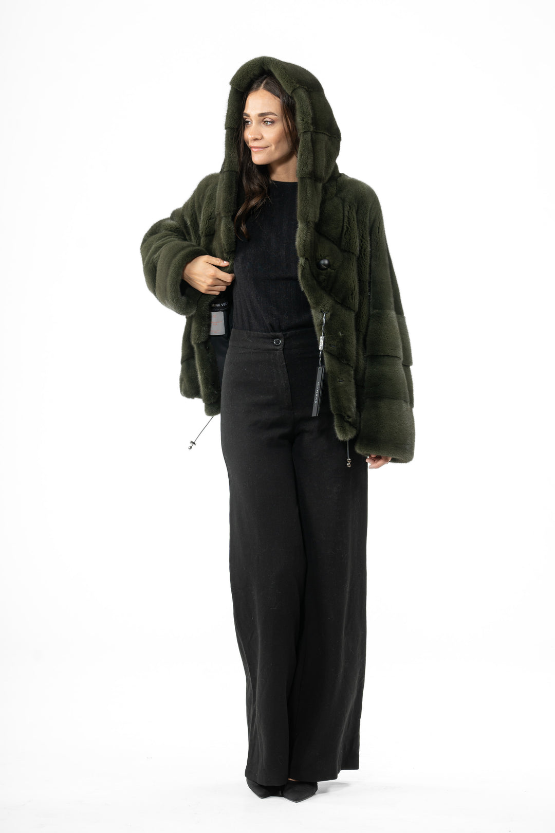 Elegant Dark Olive Mink fur coat for a refined look