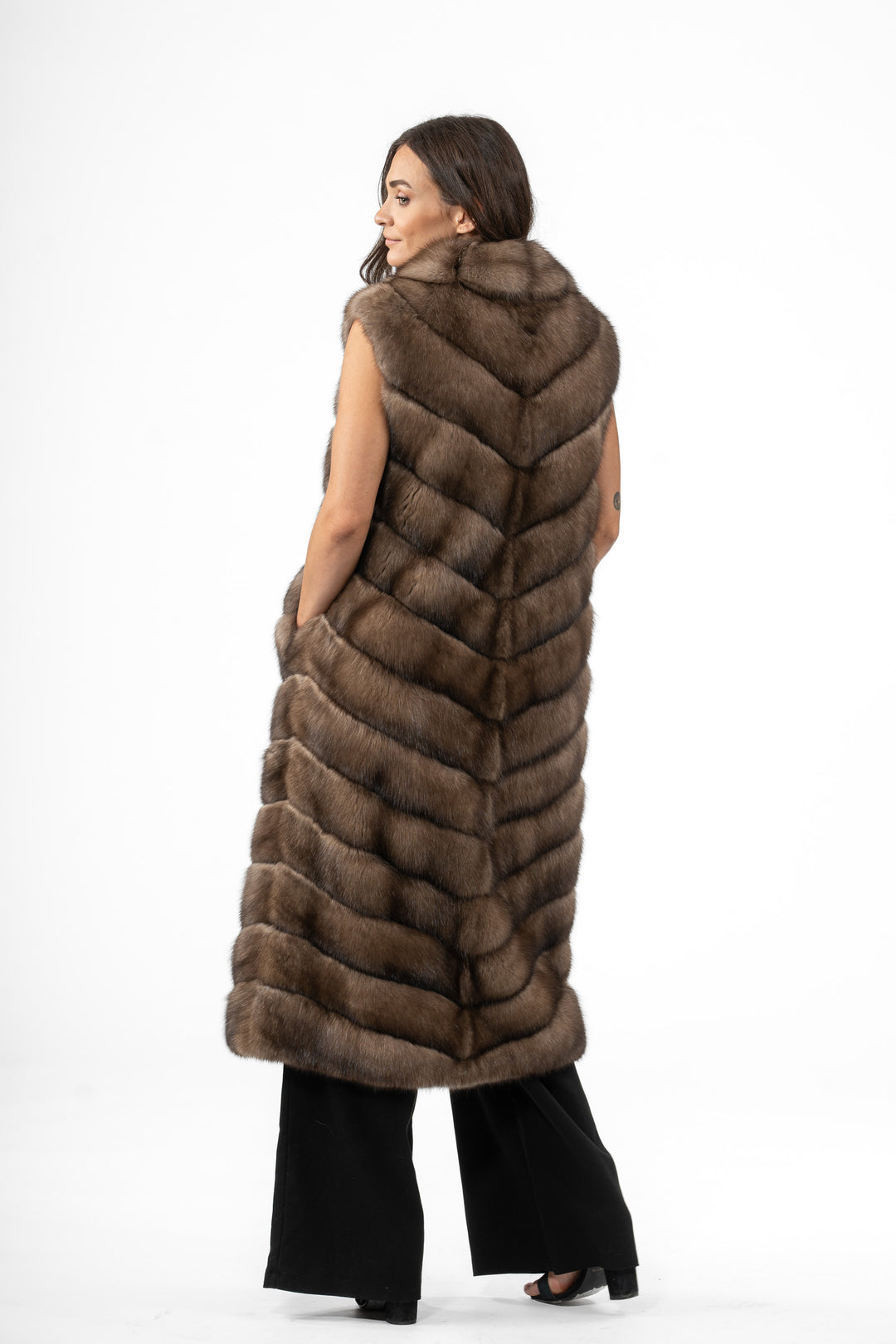 Luxurious Lavander Russian sable fur coat on display