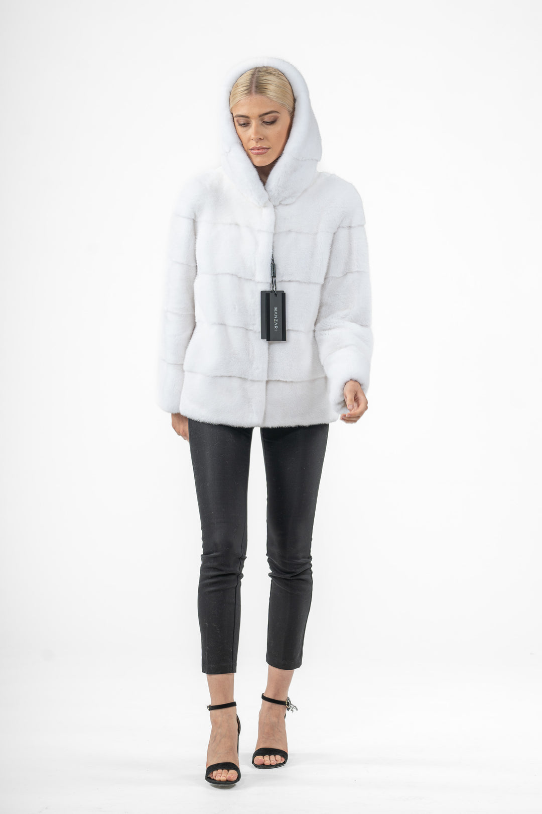 Chic White Mink fur coat by manzari for a bold statement