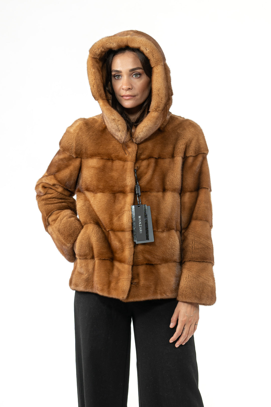 Model wearing a Gold Mink fur coat
