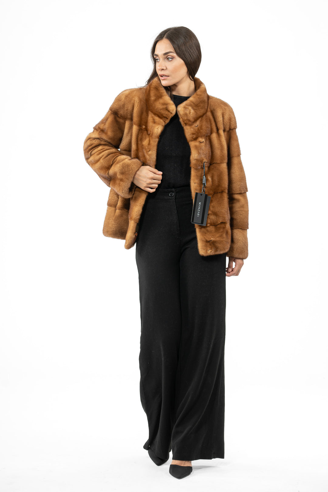 Model wearing a Gold Mink fur coat