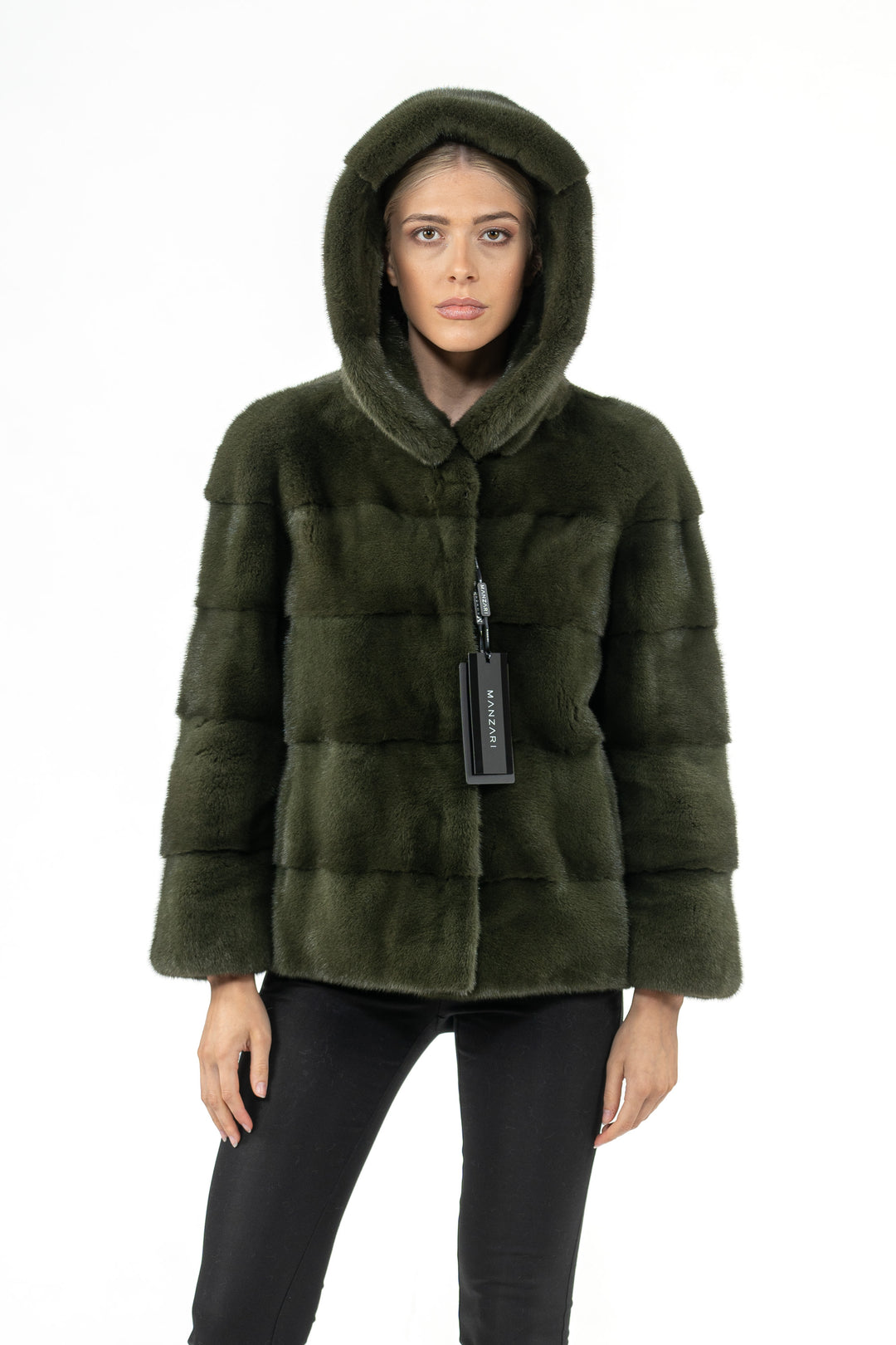 Chic Dark Olive Mink fur coat by manzari for a bold statement
