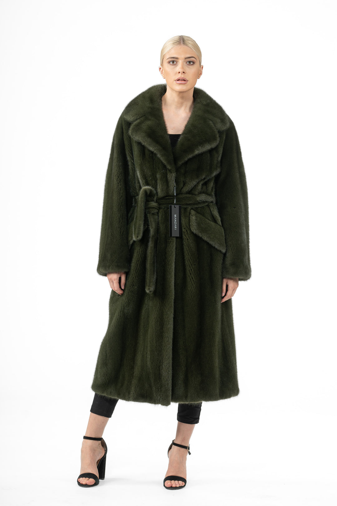 Exclusive Dark Olive Mink fur coat by manzari