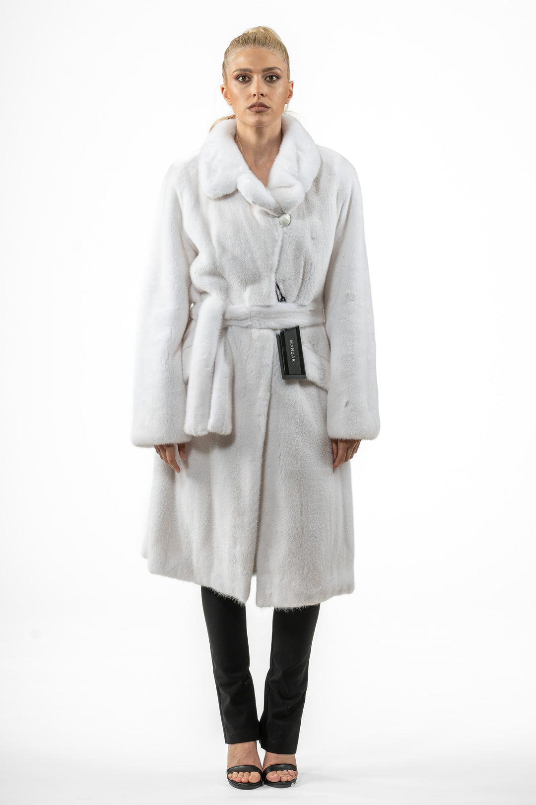 Chic White Mink fur coat by manzari for a bold statement
