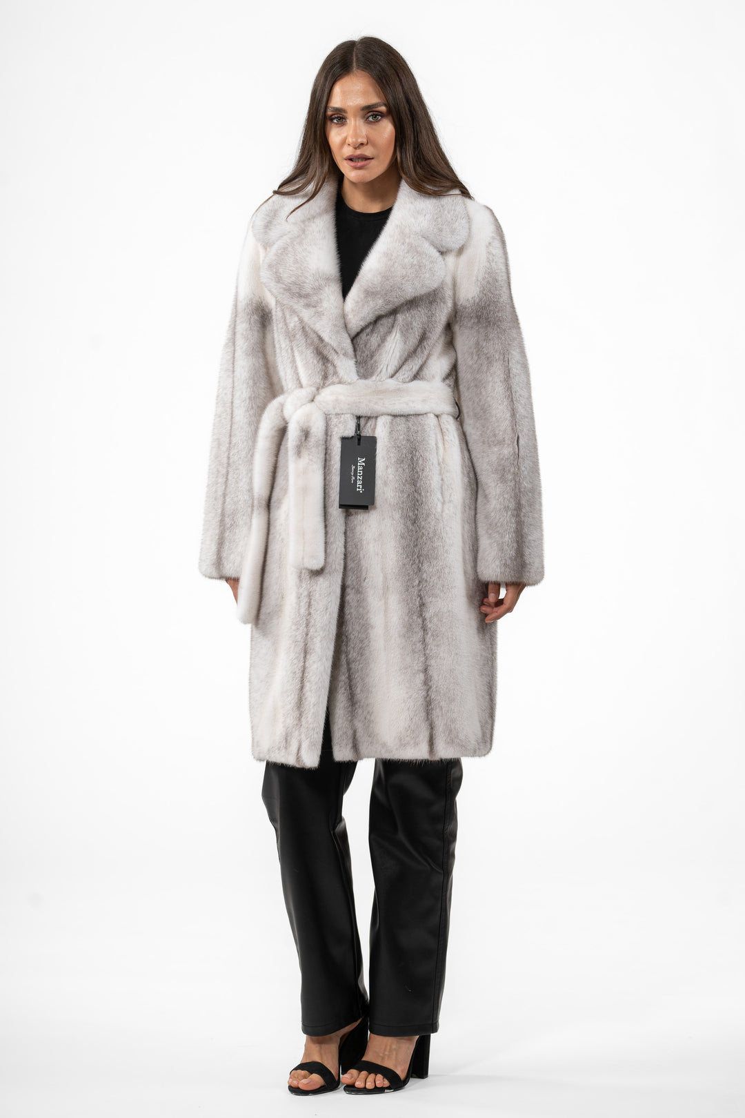 Model wearing a Silver Blue Mink fur coat