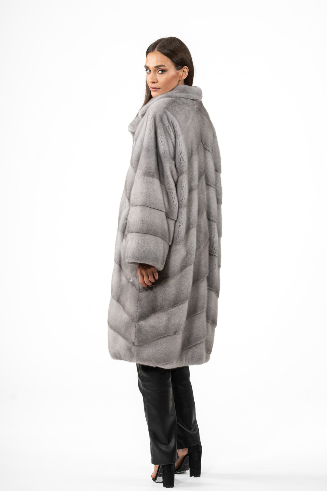 Model wearing a Sapphire Mink fur coat