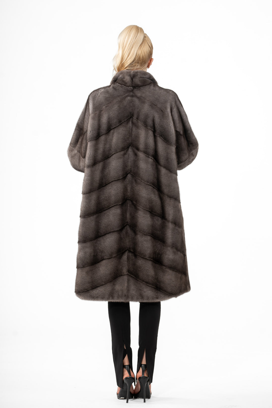 Model wearing a Blue Iris Mink fur coat