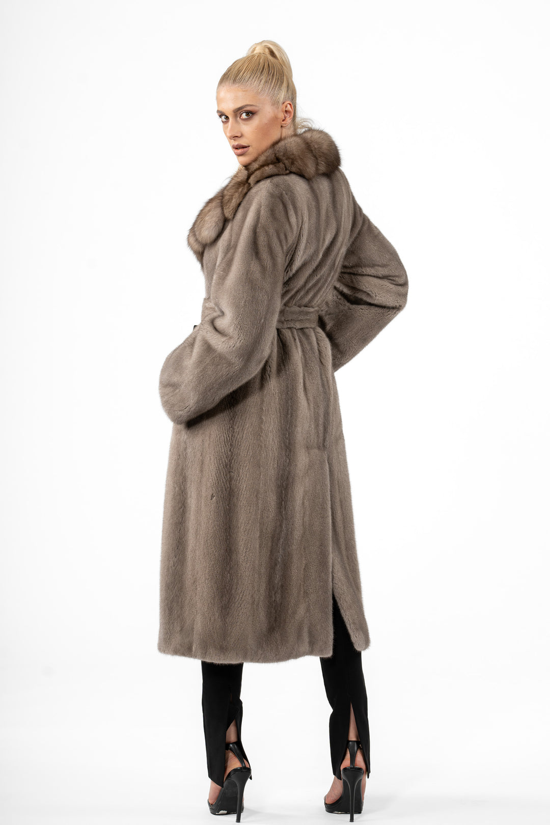 Chic Silver Blue Mink fur coat by manzari for a bold statement