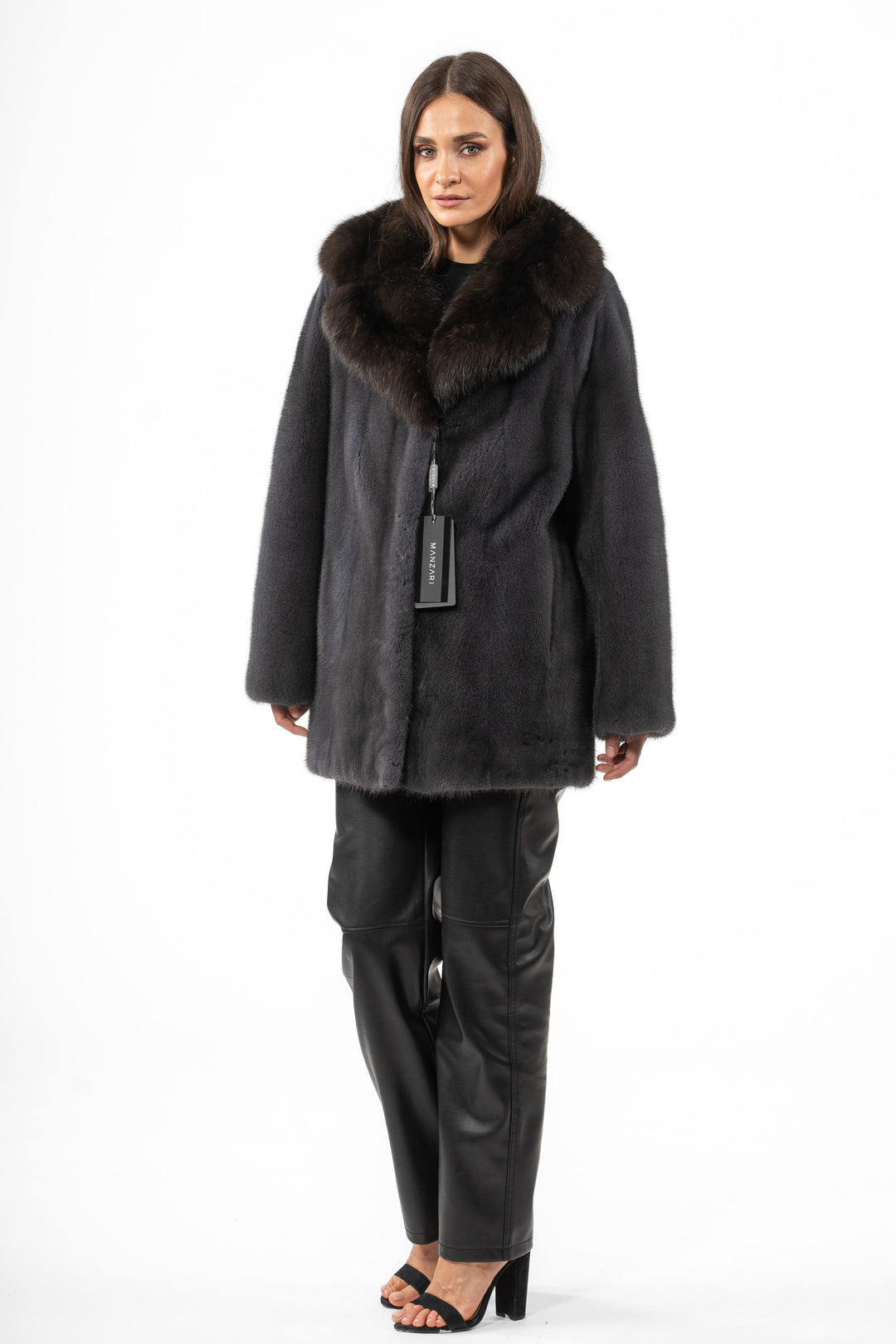Chic Grafite Mink fur coat by manzari for a bold statement