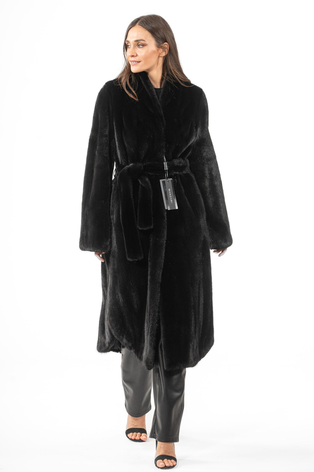 Model wearing a Black Mink fur coat