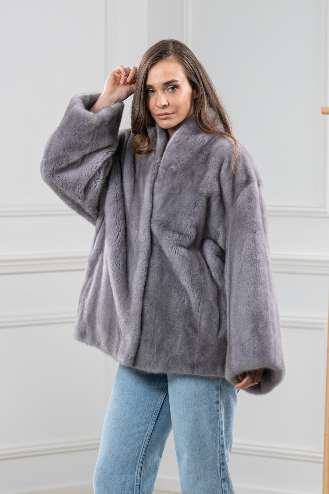 Fisher Skin Natural Long Hair Short Jacket L/O 24M4133 | MANZARI