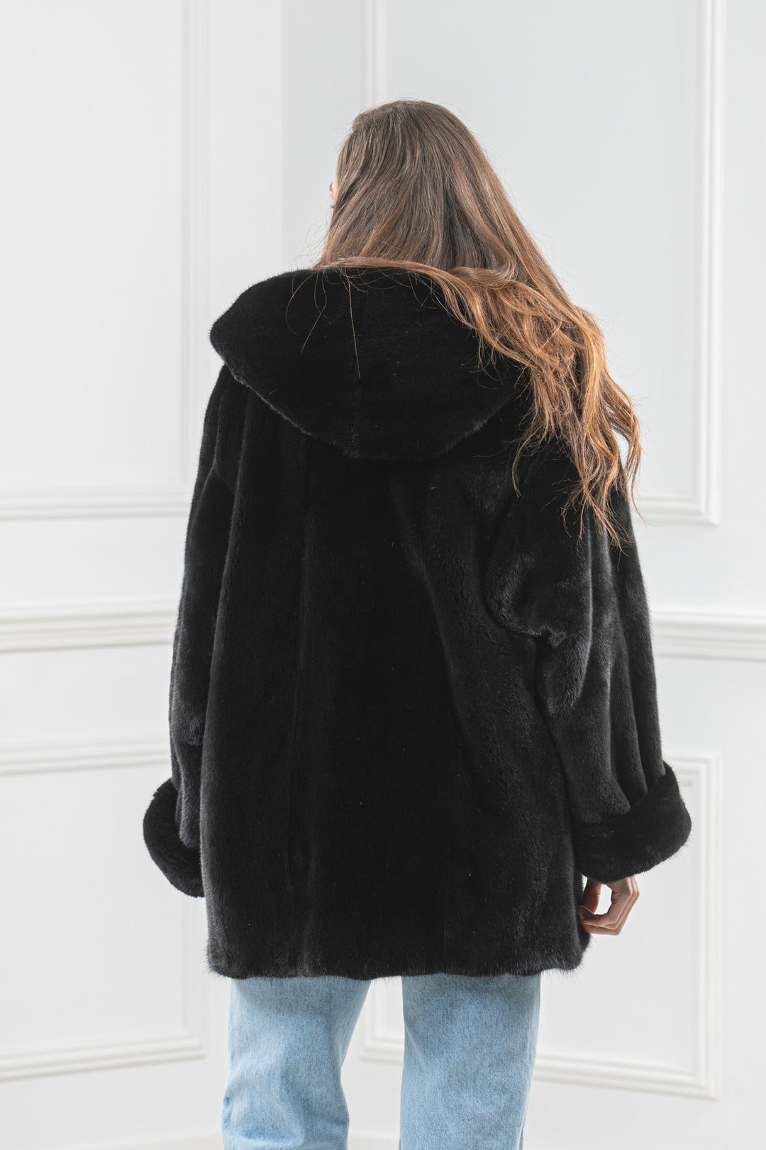 Black Mink Fur Short Jacket With Hood - Women&