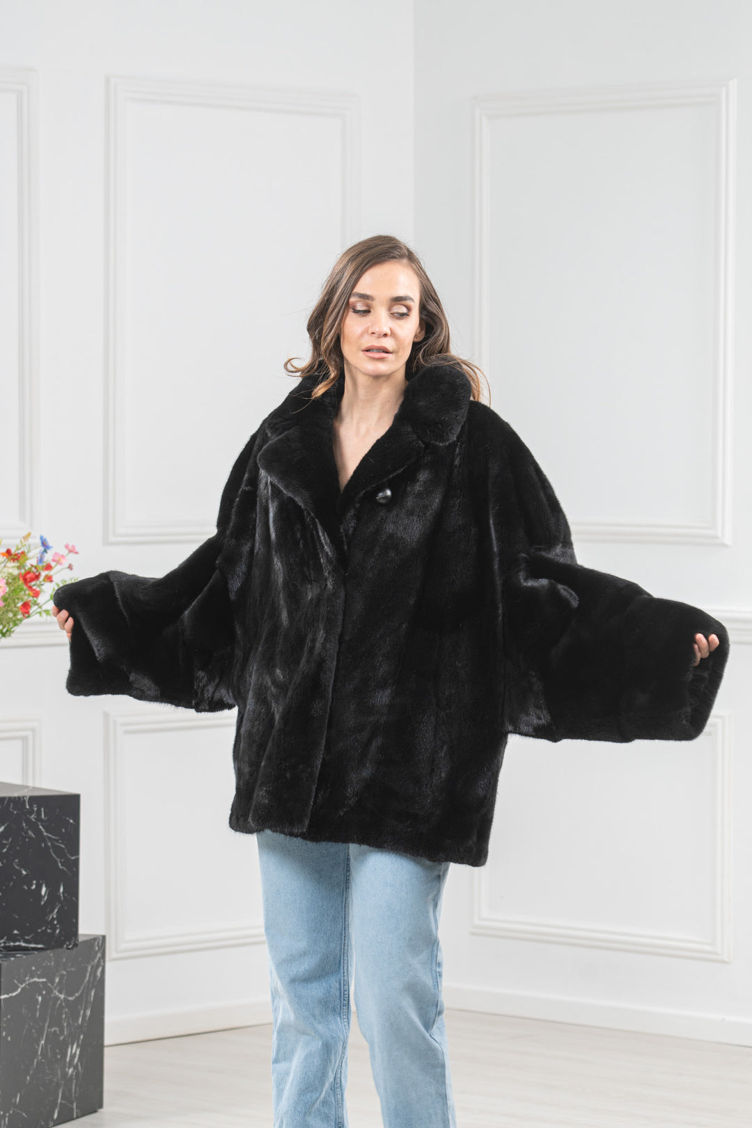 Black Mink Fur Short Jacket - Women&