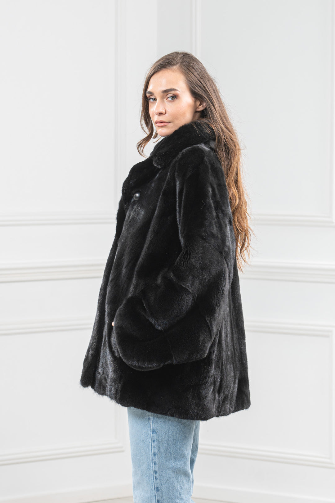 Black Mink Fur Short Jacket - Women&