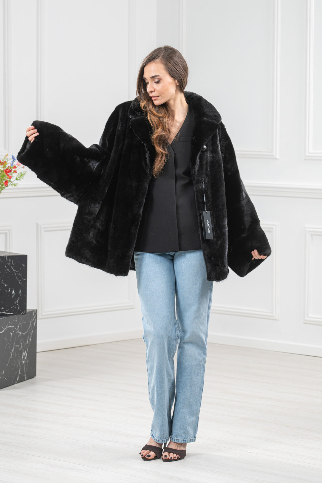 Black Mink Fur Short Jacket - Women&