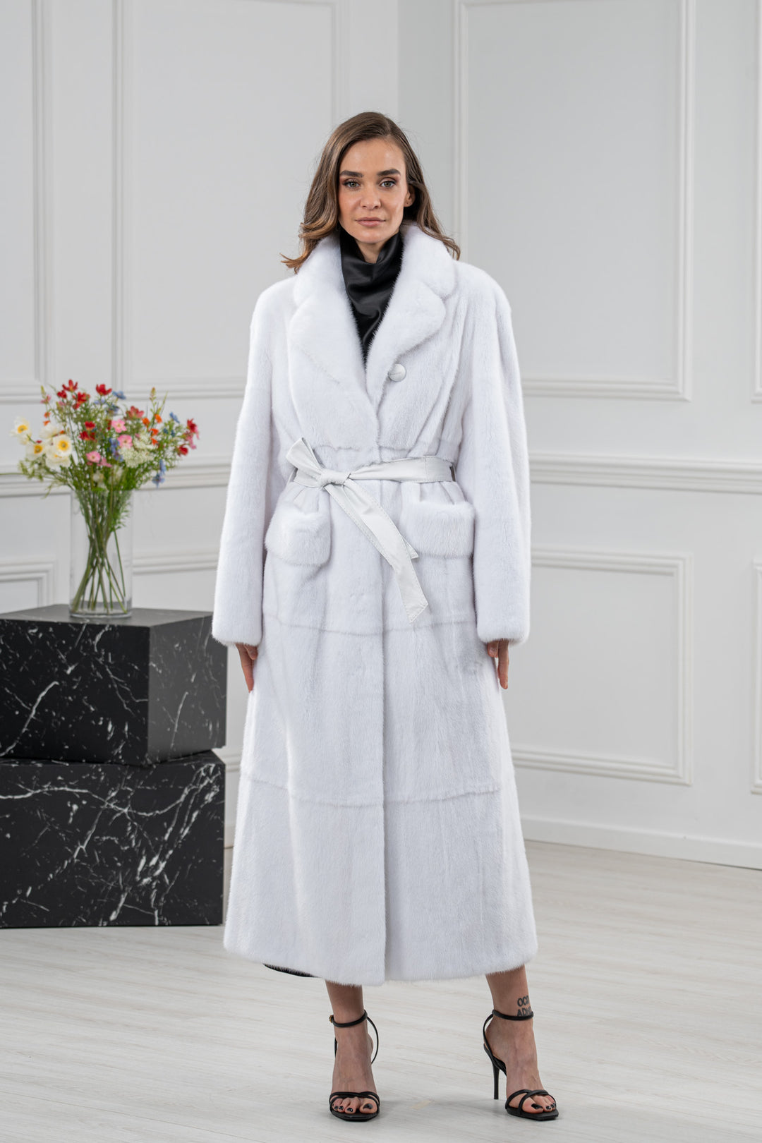 White Mink Fur Coat - Women&
