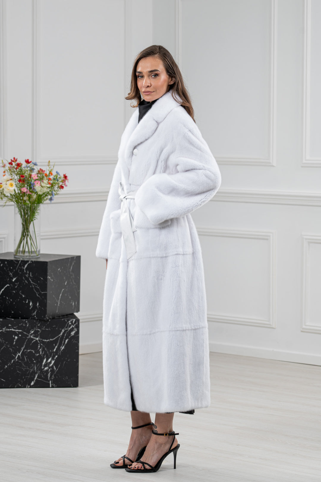 White Mink Fur Coat - Women&