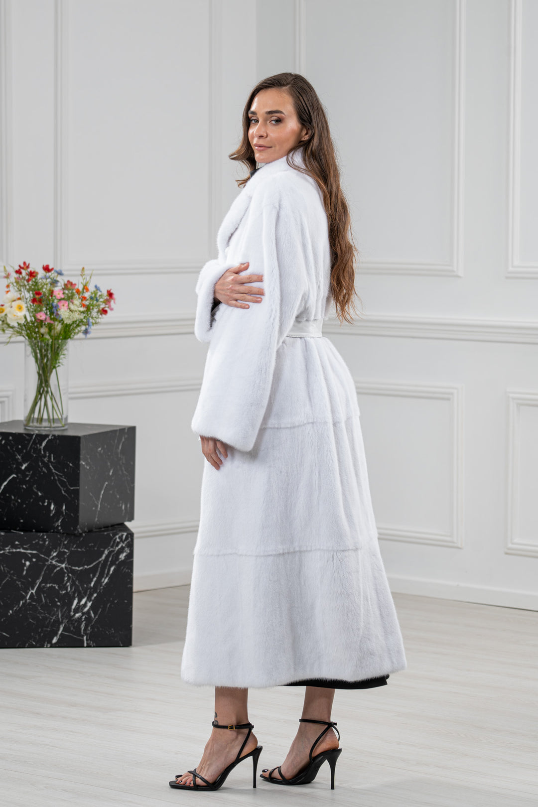 White Mink Fur Coat - Women&