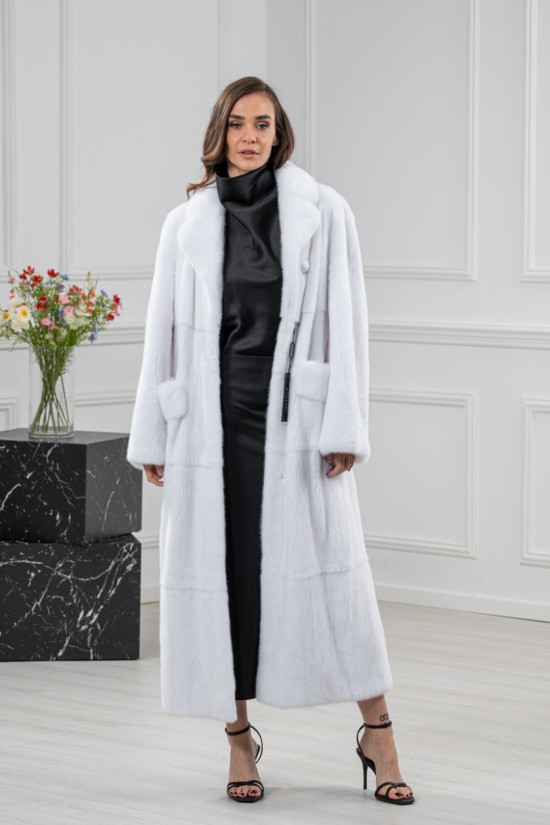 White Mink Fur Coat - Women&