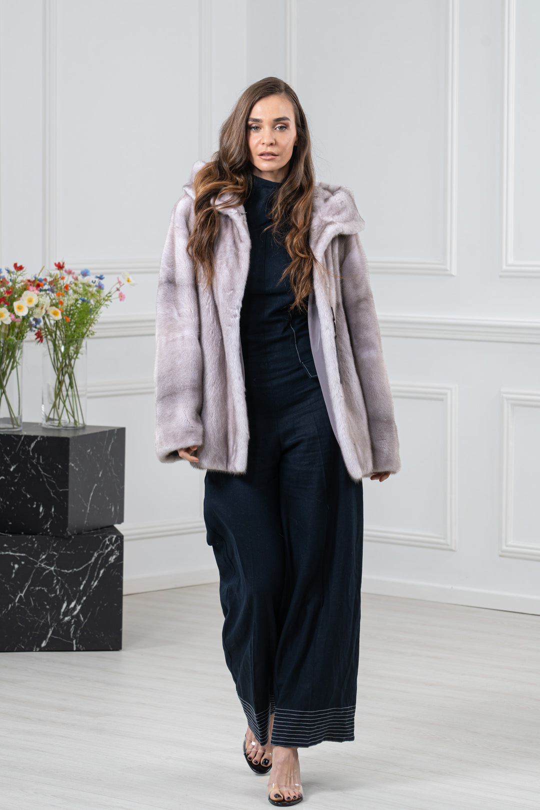 Silver Blue Mink Fur Short Jacket - Women&