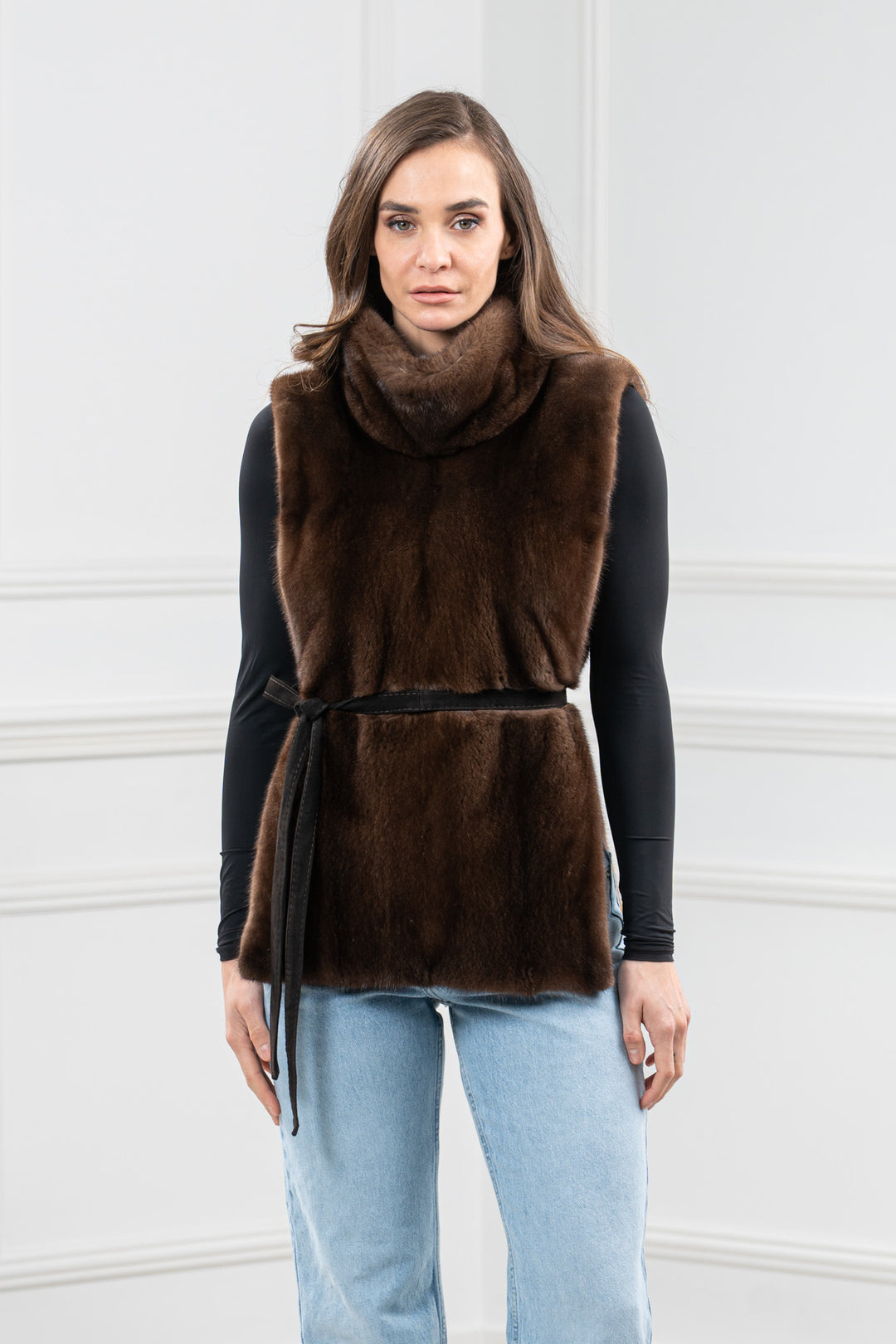 Sc.brown Mink Fur Short Vest - Women&