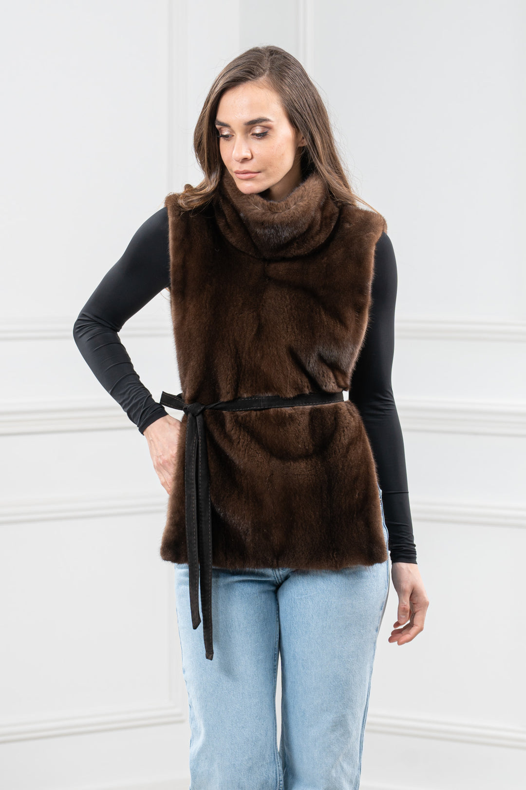 Sc.brown Mink Fur Short Vest - Women&