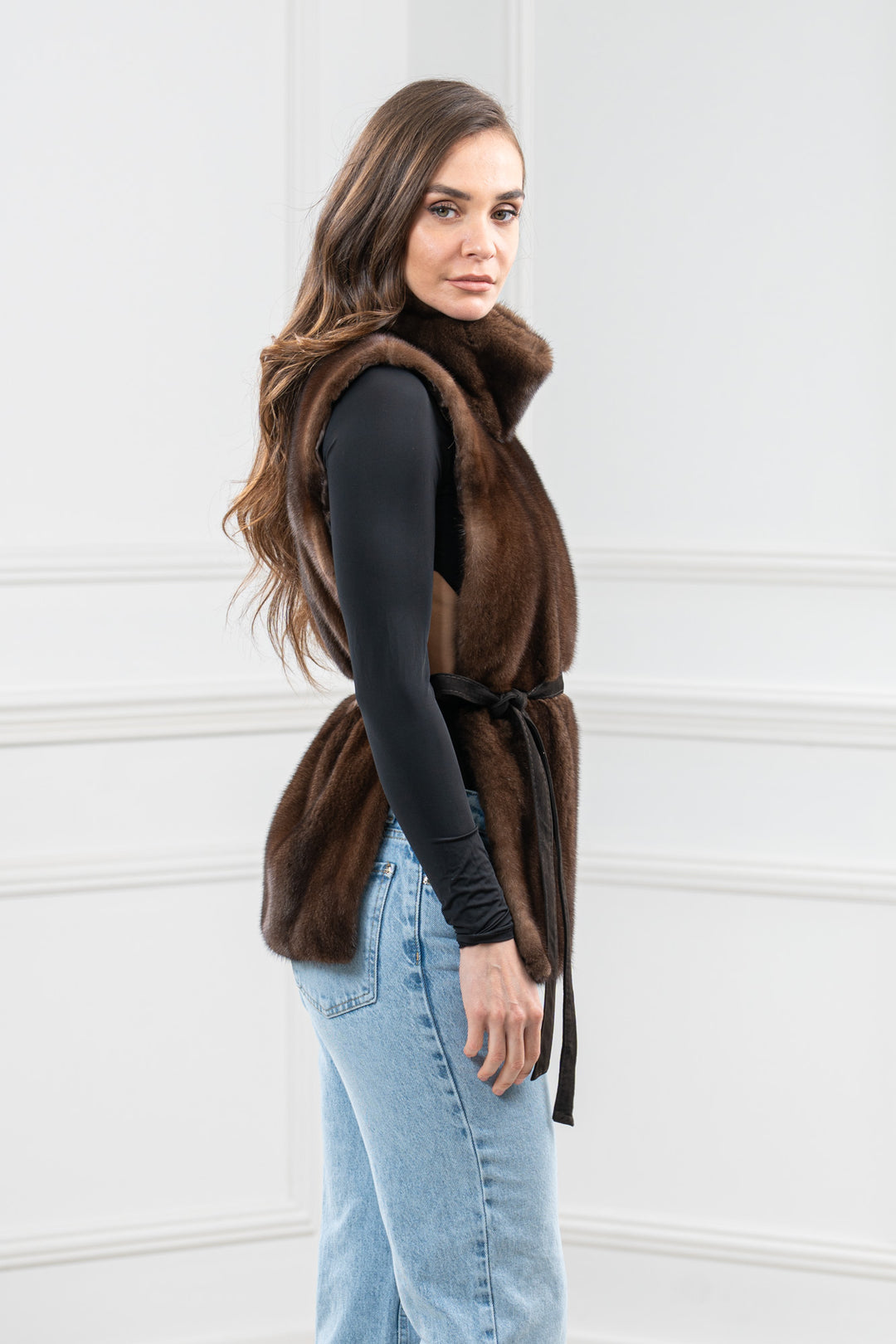 Sc.brown Mink Fur Short Vest - Women&