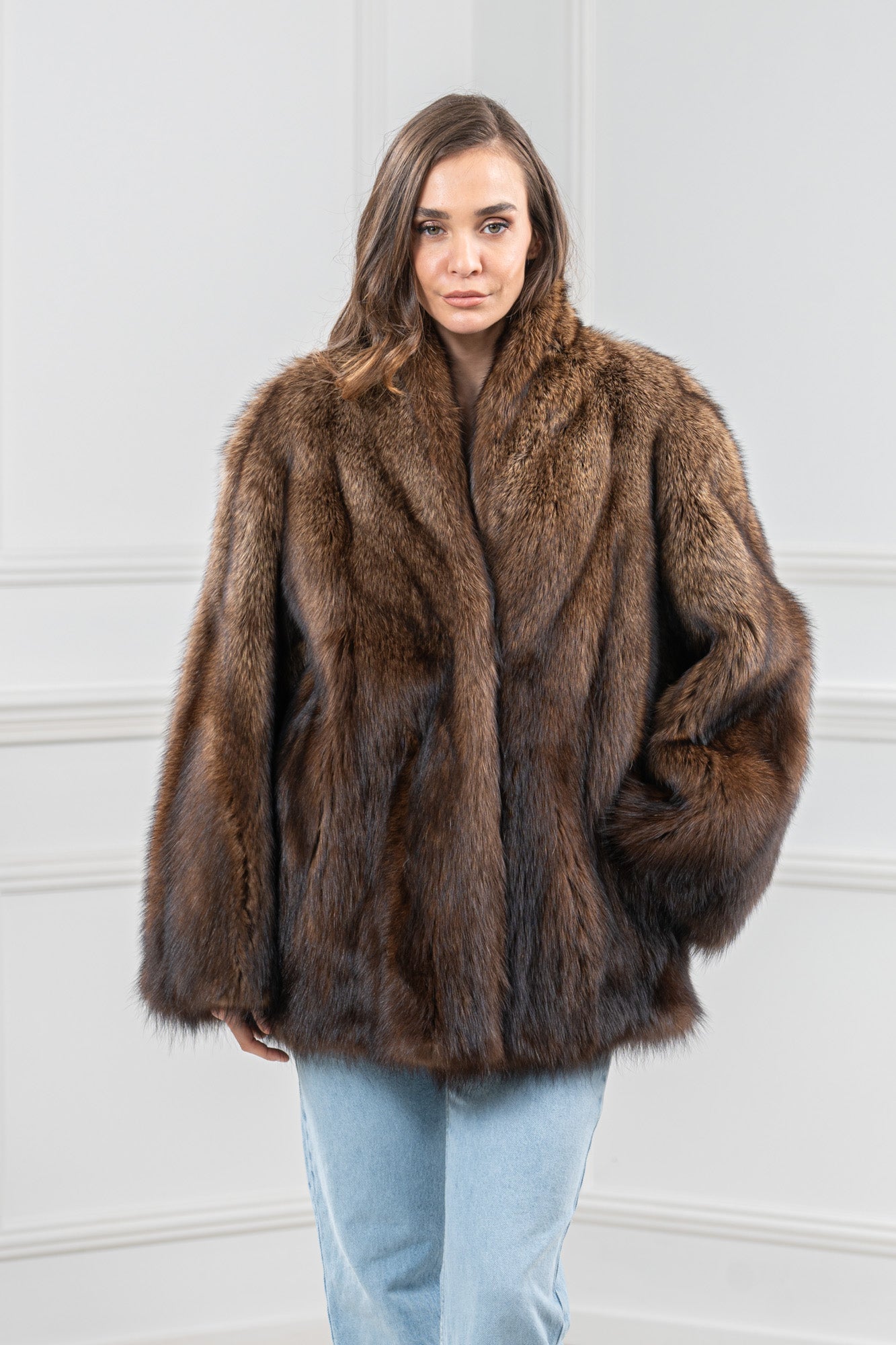 Fisher Skin Natural Long Hair Short Jacket L/O 24M4133 | MANZARI